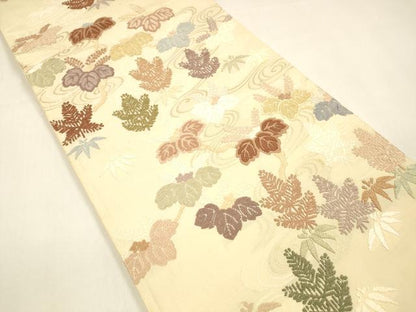平和屋着物●六通柄袋帯　唐織　流水草花文　金糸　正絹　逸品　DAAZ4404cm