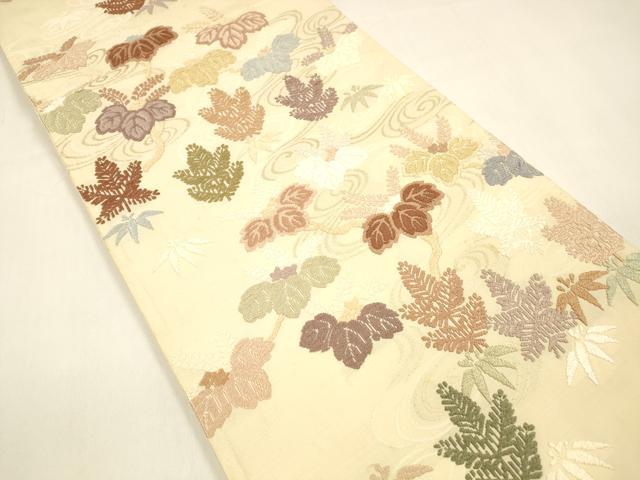 平和屋着物●六通柄袋帯　唐織　流水草花文　金糸　正絹　逸品　DAAZ4404cm