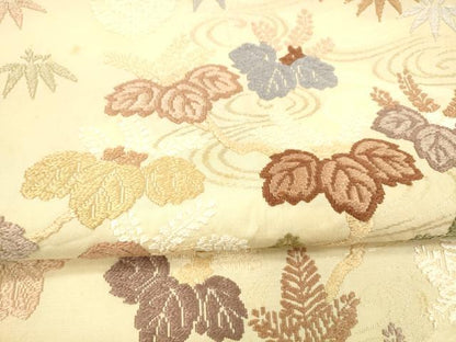 平和屋着物●六通柄袋帯　唐織　流水草花文　金糸　正絹　逸品　DAAZ4404cm
