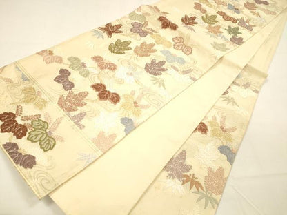 平和屋着物●六通柄袋帯　唐織　流水草花文　金糸　正絹　逸品　DAAZ4404cm