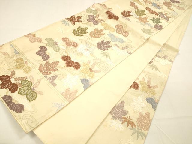 平和屋着物●六通柄袋帯　唐織　流水草花文　金糸　正絹　逸品　DAAZ4404cm