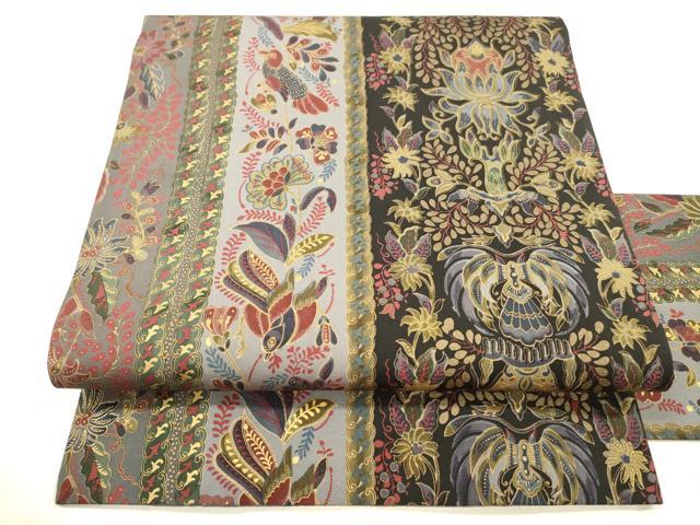 平和屋着物●塩瀬　全通柄九寸名古屋帯　更紗花鳥文　金彩　正絹　逸品　DAAZ4407cm 平和屋着物○塩瀬 全通柄九寸名古屋帯 更紗花鳥文 金彩