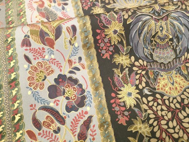 平和屋着物○塩瀬 全通柄九寸名古屋帯 更紗花鳥文 金彩