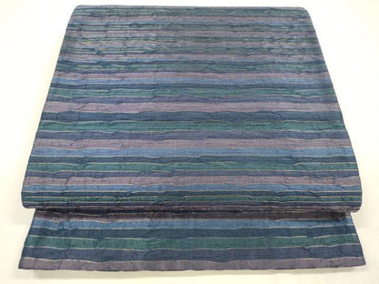平和屋着物●六通柄袋帯　ふくれ織　横段文　金糸　正絹　逸品　DAAZ4409cm