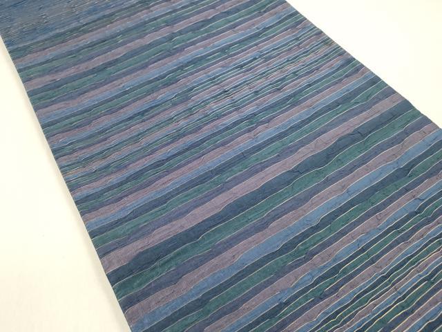 平和屋着物●六通柄袋帯　ふくれ織　横段文　金糸　正絹　逸品　DAAZ4409cm