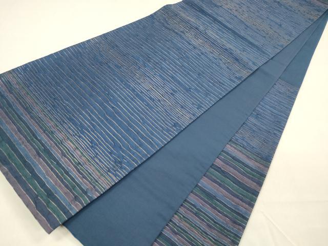 平和屋着物●六通柄袋帯　ふくれ織　横段文　金糸　正絹　逸品　DAAZ4409cm