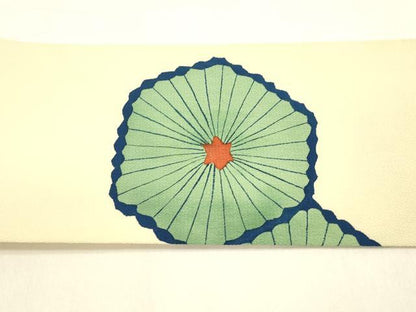 平和屋着物●九寸名古屋帯 型染 舞葉文 鬼しぼ縮緬 正絹 逸品 DAAZ4414cm