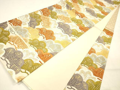 平和屋着物●六通柄袋帯 吉祥唐織 能衣彩松文様 金糸 正絹 逸品 DAAZ4418cm