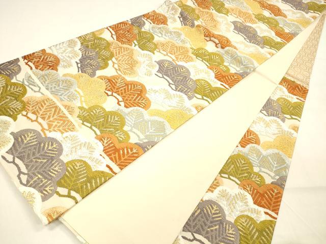 平和屋着物●六通柄袋帯 吉祥唐織 能衣彩松文様 金糸 正絹 逸品 DAAZ4418cm