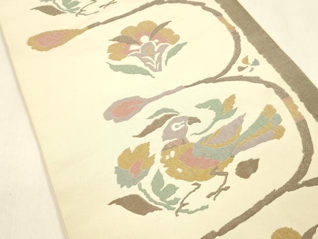 平和屋着物●六通柄袋帯 ふくれ織 花鳥文 正絹 逸品 DAAZ4436cm