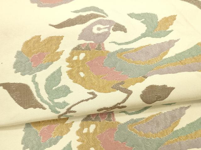 平和屋着物●六通柄袋帯 ふくれ織 花鳥文 正絹 逸品 DAAZ4436cm