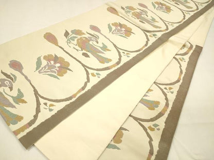 平和屋着物●六通柄袋帯 ふくれ織 花鳥文 正絹 逸品 DAAZ4436cm