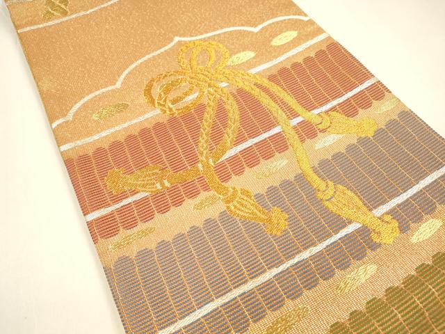 平和屋着物▽スリーシーズン 春夏秋 全通柄袋帯 室町源 吉祥結び文 金銀糸 正絹 逸品 DAAZ4437cm