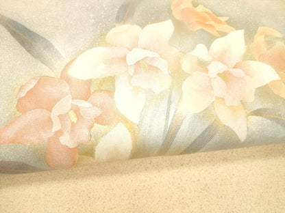 平和屋着物●九寸名古屋帯　作家物　草花文　金銀彩　正絹　逸品　DAAZ4443cm