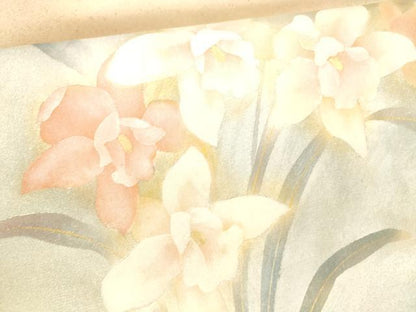 平和屋着物●九寸名古屋帯　作家物　草花文　金銀彩　正絹　逸品　DAAZ4443cm