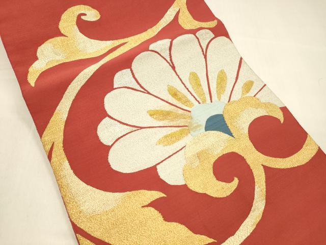 平和屋着物●爪掻き本綴れ　八寸名古屋帯　更紗花文　金銀糸　正絹　逸品　DAAZ4460cm