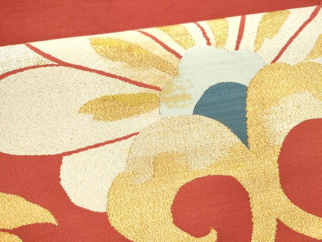 平和屋着物●爪掻き本綴れ　八寸名古屋帯　更紗花文　金銀糸　正絹　逸品　DAAZ4460cm