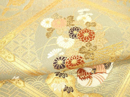 平和屋着物●綴れ 六通柄袋帯 唐織 鴛鴦流水群鶴花松文 金糸 正絹 逸品 DAAZ4476cm