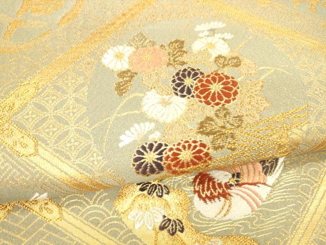 平和屋着物●綴れ 六通柄袋帯 唐織 鴛鴦流水群鶴花松文 金糸 正絹 逸品 DAAZ4476cm