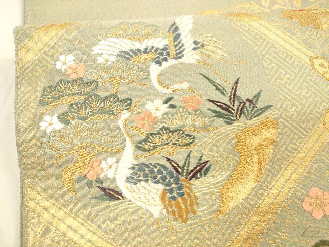 平和屋着物●綴れ 六通柄袋帯 唐織 鴛鴦流水群鶴花松文 金糸 正絹 逸品 DAAZ4476cm