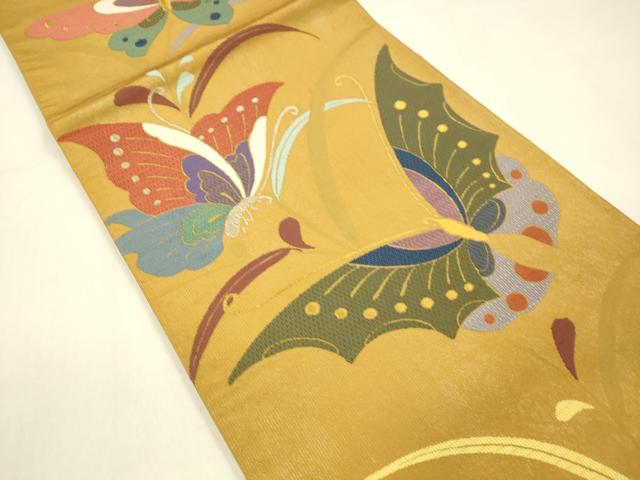 平和屋着物●六通柄袋帯 唐織 舞蝶文 金銀糸 正絹 逸品 DAAZ4478cm