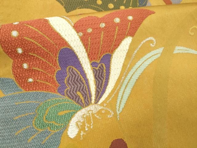 平和屋着物●六通柄袋帯 唐織 舞蝶文 金銀糸 正絹 逸品 DAAZ4478cm