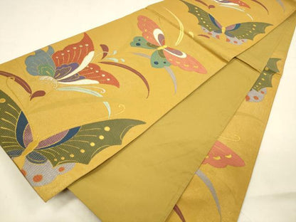 平和屋着物●六通柄袋帯 唐織 舞蝶文 金銀糸 正絹 逸品 DAAZ4478cm