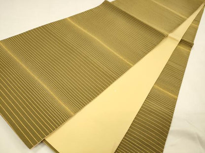 平和屋着物●全通柄袋帯 横段文 金糸 正絹 逸品 DAAZ4481cm
