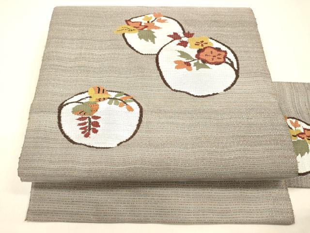 平和屋着物○八寸名古屋帯 すくい織 枝花文 金糸 正絹 逸品