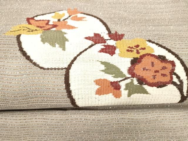 平和屋着物○八寸名古屋帯 すくい織 枝花文 金糸 正絹 逸品