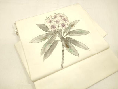 平和屋着物●塩瀬　つけ帯　手描き　枝花文　金彩　正絹　逸品　DAAZ4499cm