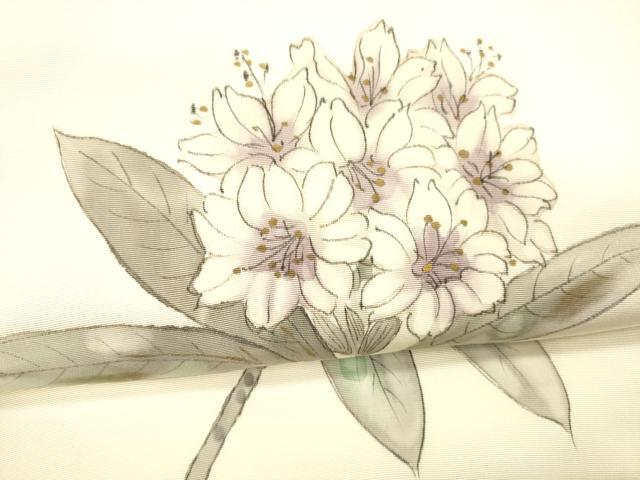 平和屋着物●塩瀬　つけ帯　手描き　枝花文　金彩　正絹　逸品　DAAZ4499cm