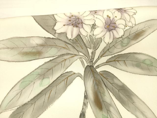 平和屋着物●塩瀬　つけ帯　手描き　枝花文　金彩　正絹　逸品　DAAZ4499cm