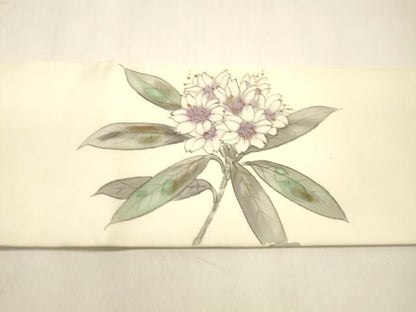 平和屋着物●塩瀬　つけ帯　手描き　枝花文　金彩　正絹　逸品　DAAZ4499cm