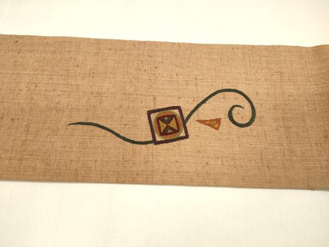 平和屋着物●九寸名古屋帯 紬地 総刺繍 抽象文様 正絹 逸品 DAAZ4500cm