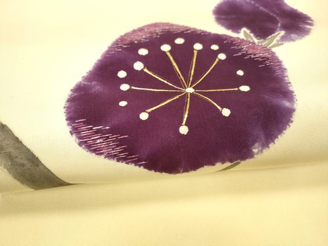 平和屋着物●塩瀬 九寸名古屋帯 手描き 駒刺繍 枝梅文 金銀彩 正絹 逸品 DAAZ4510cm