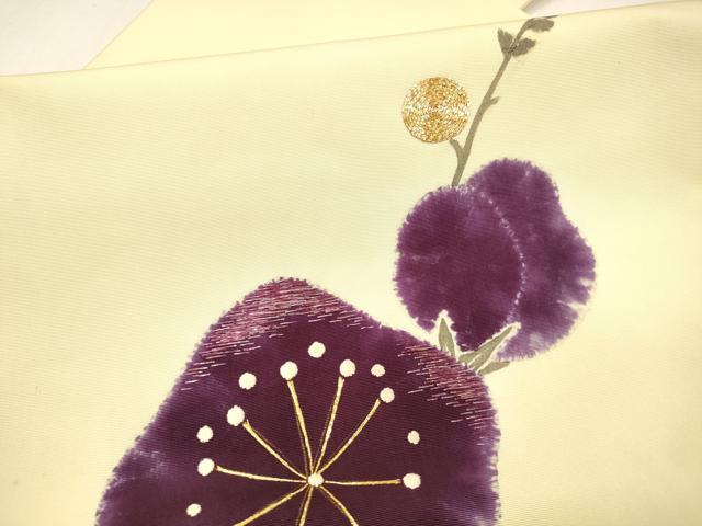平和屋着物●塩瀬 九寸名古屋帯 手描き 駒刺繍 枝梅文 金銀彩 正絹 逸品 DAAZ4510cm
