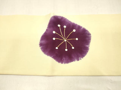 平和屋着物●塩瀬 九寸名古屋帯 手描き 駒刺繍 枝梅文 金銀彩 正絹 逸品 DAAZ4510cm