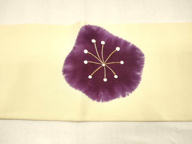 平和屋着物●塩瀬 九寸名古屋帯 手描き 駒刺繍 枝梅文 金銀彩 正絹 逸品 DAAZ4510cm
