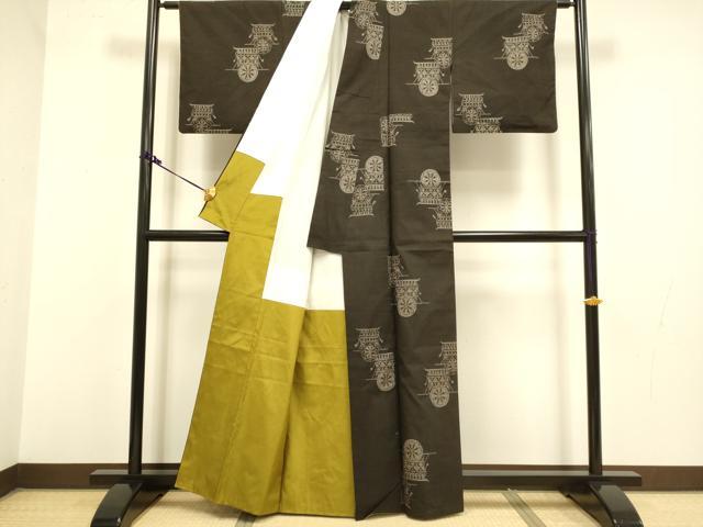 平和屋着物●本場大島紬 地空き 7マルキ 御所車 正絹 逸品 DAAZ5008du
