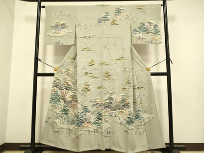 平和屋着物●訪問着　風景花文　正絹　逸品　DAAZ5047du