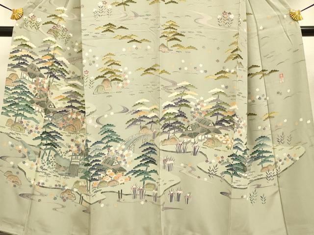 平和屋着物●訪問着　風景花文　正絹　逸品　DAAZ5047du
