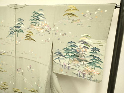 平和屋着物●訪問着　風景花文　正絹　逸品　DAAZ5047du