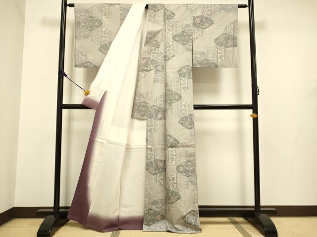 平和屋着物●本場大島紬　白大島　総絣　7マルキ　切嵌更紗花文　正絹　逸品　DAAZ5048du