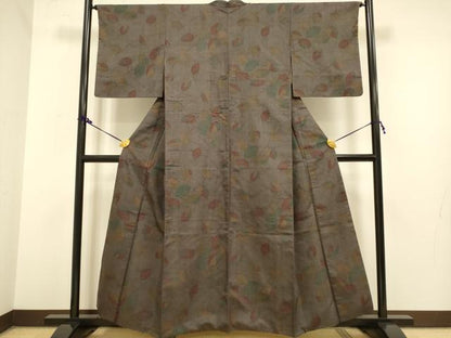 平和屋着物●上質な小紋 紬地 舞葉文 正絹 逸品 DAAZ5049du