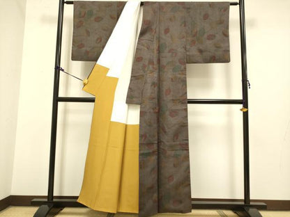 平和屋着物●上質な小紋 紬地 舞葉文 正絹 逸品 DAAZ5049du