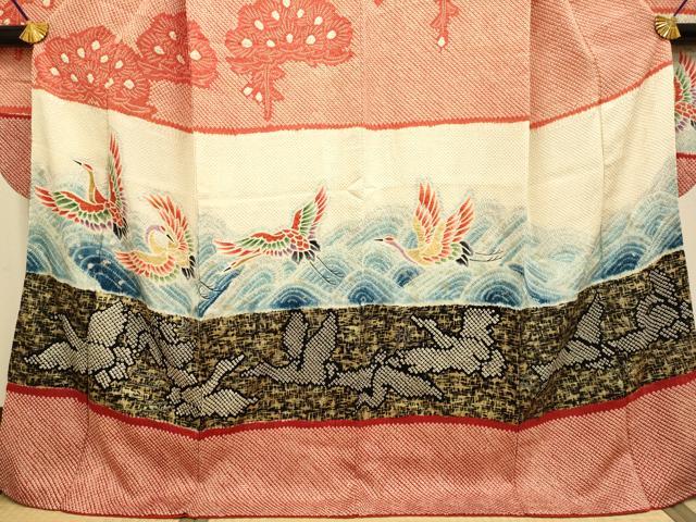 平和屋着物●豪華振袖　総絞り　飛鶴花松文　金彩　正絹　逸品　DAAZ5051du 平和屋着物○豪華振袖 総絞り 飛鶴花松文 金彩 正絹 逸品 DAAZ5051du