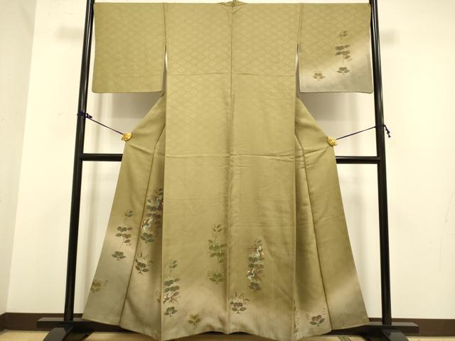 平和屋着物●訪問着 刺繍 花鳥文 暈し染め 金彩 正絹 逸品 DAAZ5063du