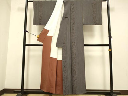 平和屋着物●上質な小紋　成り物間道　鬼しぼ縮緬　正絹　逸品　DAAZ5075du