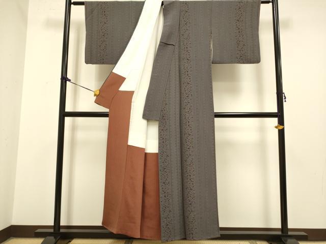 平和屋着物●上質な小紋　成り物間道　鬼しぼ縮緬　正絹　逸品　DAAZ5075du